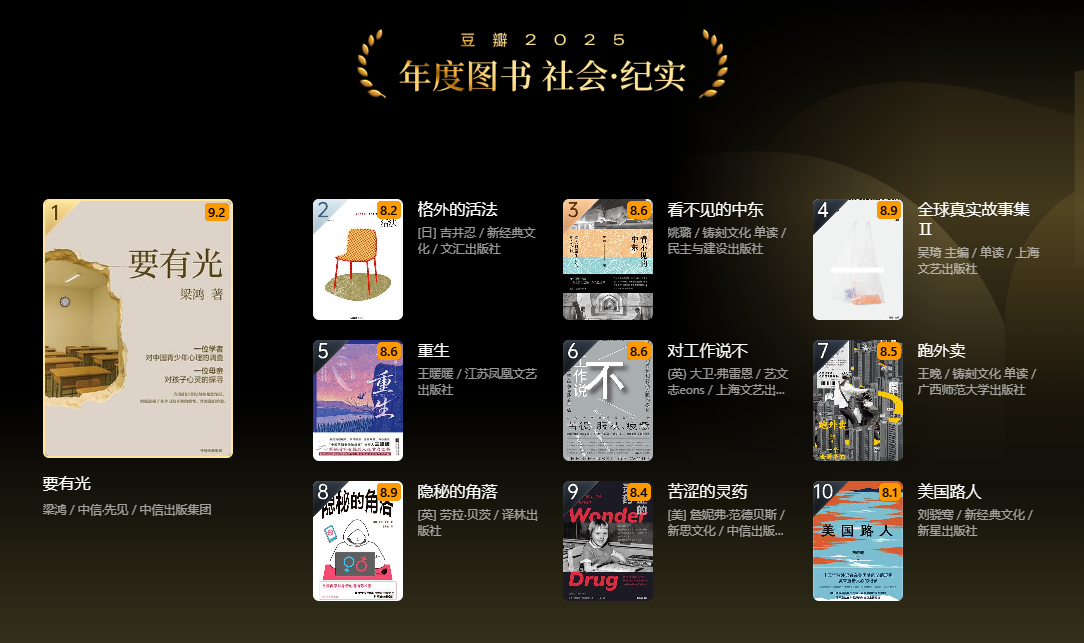 不知道读什么书？从豆瓣2025年度读书榜单开始！